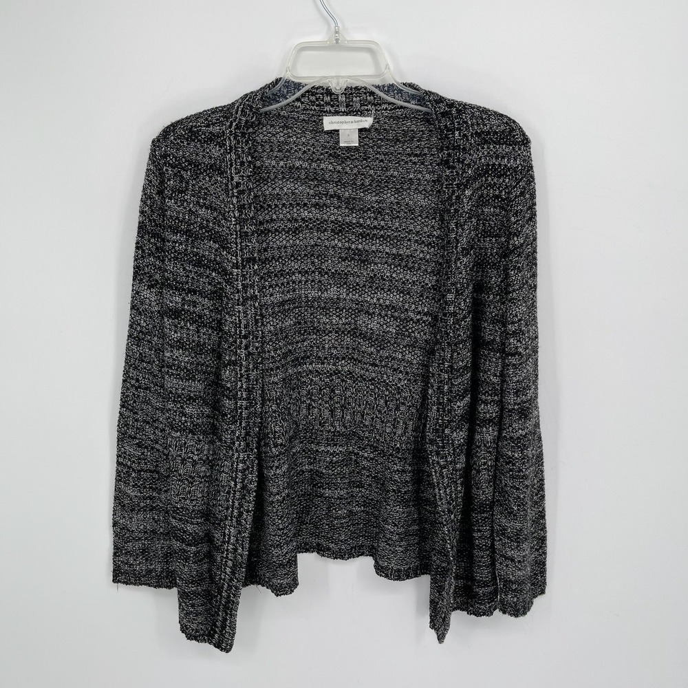 Christopher & Banks Women's Black Marled Open Front Knit Cardigan Sweater Size S